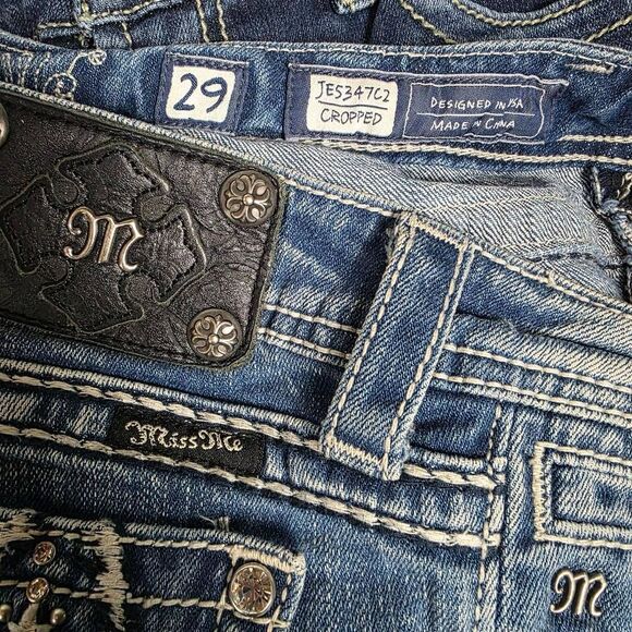 Miss Me Cropped Jeans 29 Clayton Fleur de Lis Bling - Picture 6 of 10
